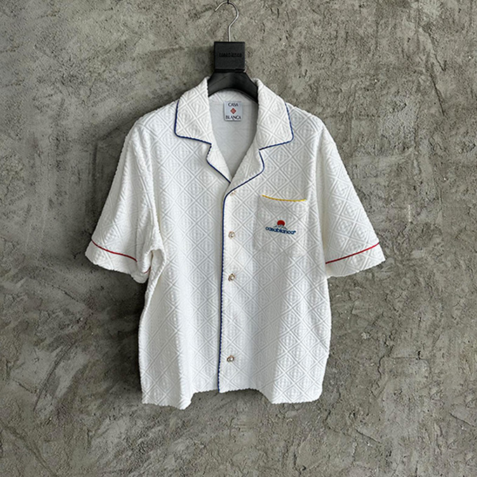 casablanca diamond jacquard camp collar short sleeve shirt